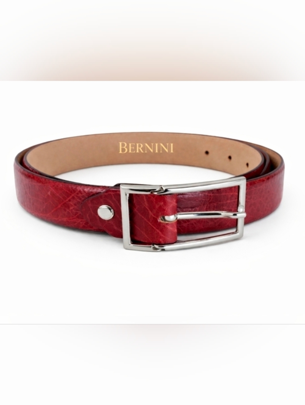 Bernini Leather Belt Burgundy Made In Italy Women's Classic Eurometal Buckle 36.